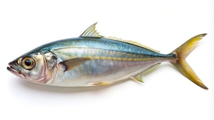 Japanese horse mackerel isolated on white background, wide-angle view
