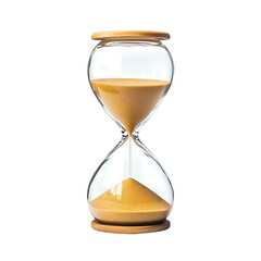 a magical hourglass, Sand trickles through fine glass, marking time in a realm where minutes stretch into eternity. Isolated on white background.