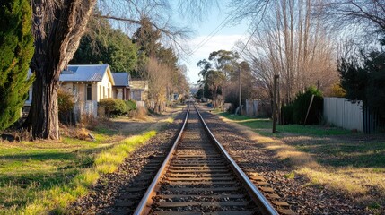Obraz premium Tranquil Railway Track Surrounded by Nature