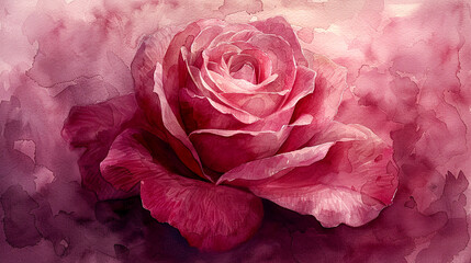Delicate pink rose petals unfurling in a soft watercolor background at dawn