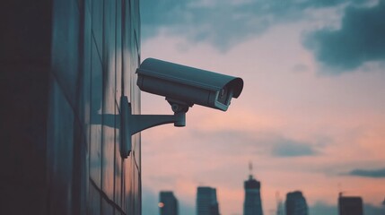 Modern Security Camera on Building in Urban Setting