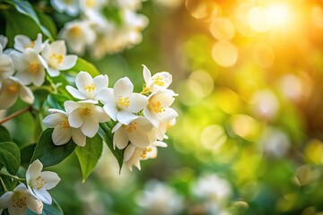 Jasmine flowers on tree with nature bokeh background.