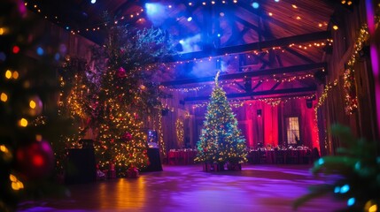 Festive Christmas Party Scene with Lights and Decorations