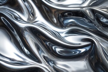 Liquid metallic silver surface forming abstract shapes background