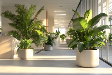 Fototapeta premium Genetically Enhanced Office Plants Designed for Focused Productivity and Efficient Workspace