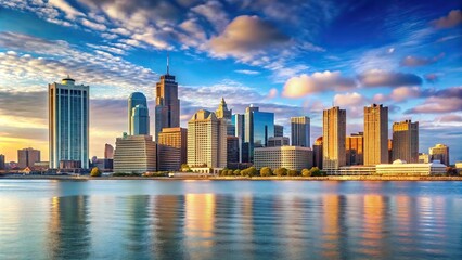 Fototapeta premium Detroit city skyline panorama with medium shot