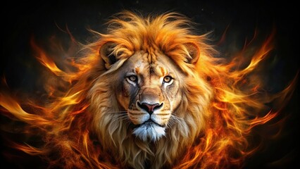 Fototapeta premium Fiery-maned lion on black background