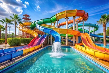 Description: A vibrant and exciting waterpark filled with slides, fountains, and laughter
