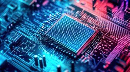 An extreme close-up of a quantum processor chip with qubits in a cryogenic environment, Quantum processor technology style, photo of