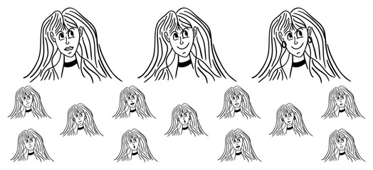 set of girl wearing choker. faces. woman. lady. facial expressions