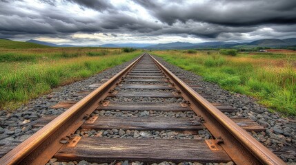Fototapeta premium Empty Railway Tracks Stretching into the Horizon
