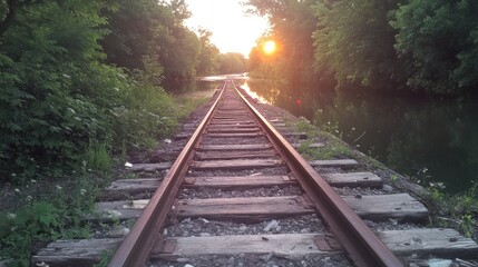 Fototapeta premium Scenic Old Railway Tracks at Sunset