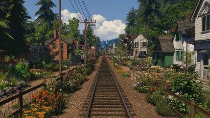 Fototapeta premium Quiet Suburban Railway Tracks Surrounded by Nature