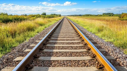 Obraz premium Tranquil Railway Tracks in Rural Landscape