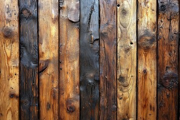 Weathered Wooden Fence with Dark Stained Boards