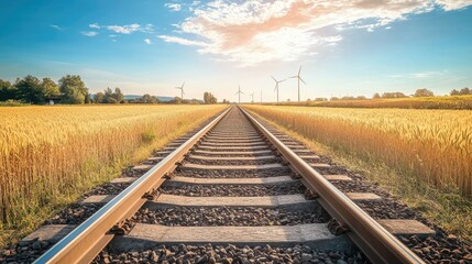 Fototapeta premium Tranquil Railway Tracks Through Open Fields
