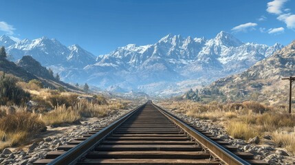 Fototapeta premium Scenic Railway Tracks Through Mountainous Landscape