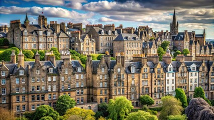 Naklejka premium Edinburgh skyline with Ramsay Garden houses in Scotland symmetrical