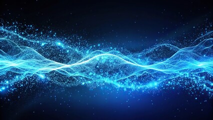 Electric blue wave of particles moving through the atmosphere