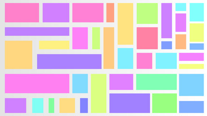 A vibrant abstract background with a patchwork of colorful rectangles in various sizes and shades