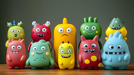Colorful 3D Monster Toys Illustration