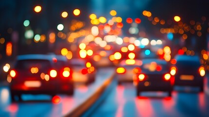 Vibrant Urban Traffic Lights and Cars in Blurred Nighttime City Scene