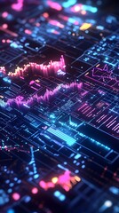 Fototapeta premium Vibrant 3D Data Visualization of Global Financial Markets in a Cyberpunk Inspired Augmented Reality