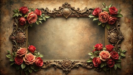 Forced perspective frame with roses in vintage gothic style