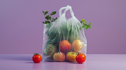 Clear grocery bag board with a purple backdrop