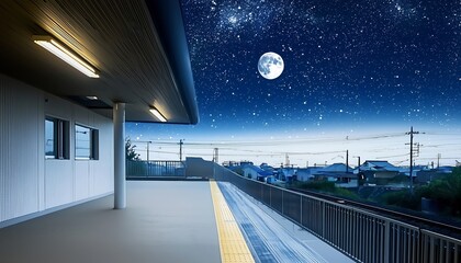 Captivating Night Sky with Moon and Stars Above Urban Landscape