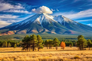 Obraz premium Forced perspective landscape featuring Humphreys Peak, the tallest mountain in Arizona