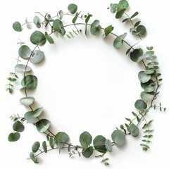 Round wreath made from branches of eucalyptus leaves isolated on white background