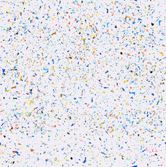 Seamless pattern multicolor grunge recycled speckled elements. Template natural paper terrazzo. Seamless camouflage textured surface repeat pattern swatch. Trendy abstract vector illustration.