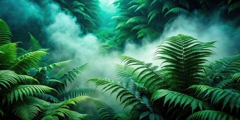 Fototapeta premium Emerald mist curling through dense ferns blending minimalism with jungle aura