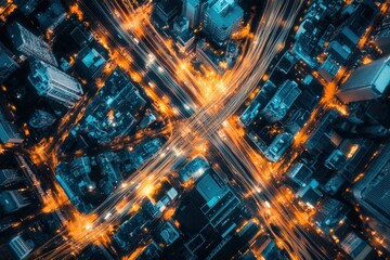 Obraz premium An aerial view of a cityscape with a network of overhead utility cables, illustrating the extensive infrastructure supporting urban life and the challenges of maintaining these systems.