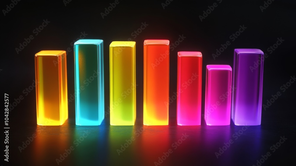 Poster colorful block shapes with soft lighting on black background