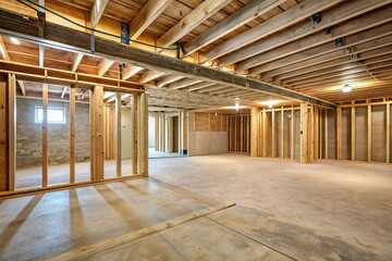 Large unfinished basement with woodframes and wall insulation
