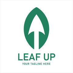 Minimalist logo with arrow design integrated in leaf shape, Suitable for businesses engaged in the environment, agriculture, renewable energy, or green technology.