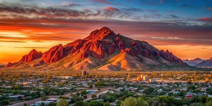 Late evening sun glowing red on Camelback Mountain in Phoenix Scottsdale Arizona USA