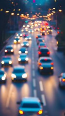 Vibrant Blur of Illuminated City Traffic at Night with Bokeh Lights