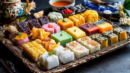 Colorful Assorted Asian Sweets on Elegant Platter