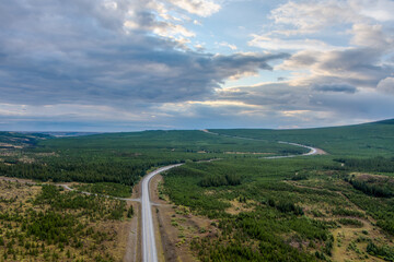 Aerial view of Glacier National Park at dawn
