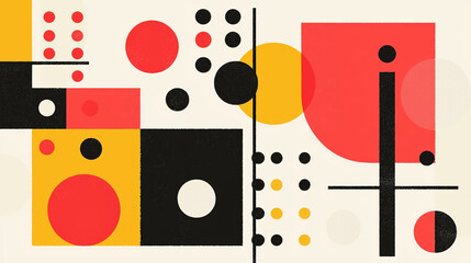 Abstract Geometric Pattern with Red, Yellow, and Black Shapes on a Light Background