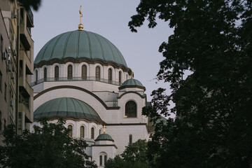 St. Sava Temple Framed by Trees in Belgrade