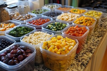 Obraz premium Meal Prep with Assorted Healthy Foods in Organized Containers for the Week
