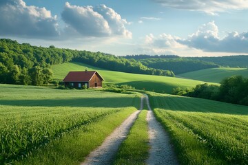 Picturesque Biogas Plant in Lush Countryside Landscape Showcasing Sustainable Energy Production