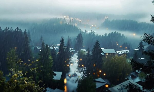 Rainy Village in the Forest