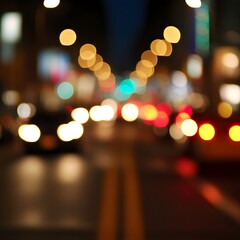Mesmerizing Traffic Bokeh at Night with Blurred City Lights and Open Space for Text