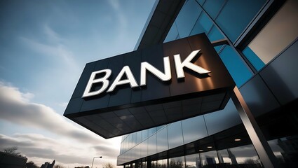 Modern Build With Sign Board BANK Written On It