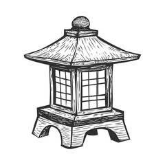 Traditional Asian Lantern Illustration in Black and White